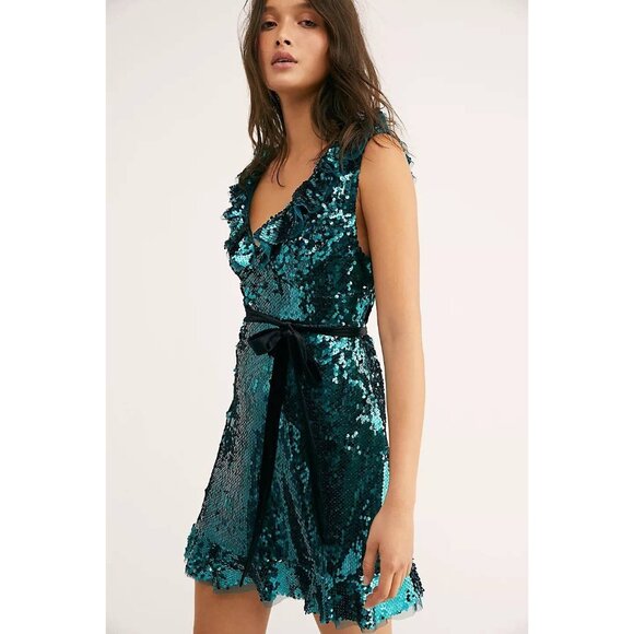 Free People NWT Sequin Siren Mini Dress in Spirulina size 12 - Picture 10 of 10
